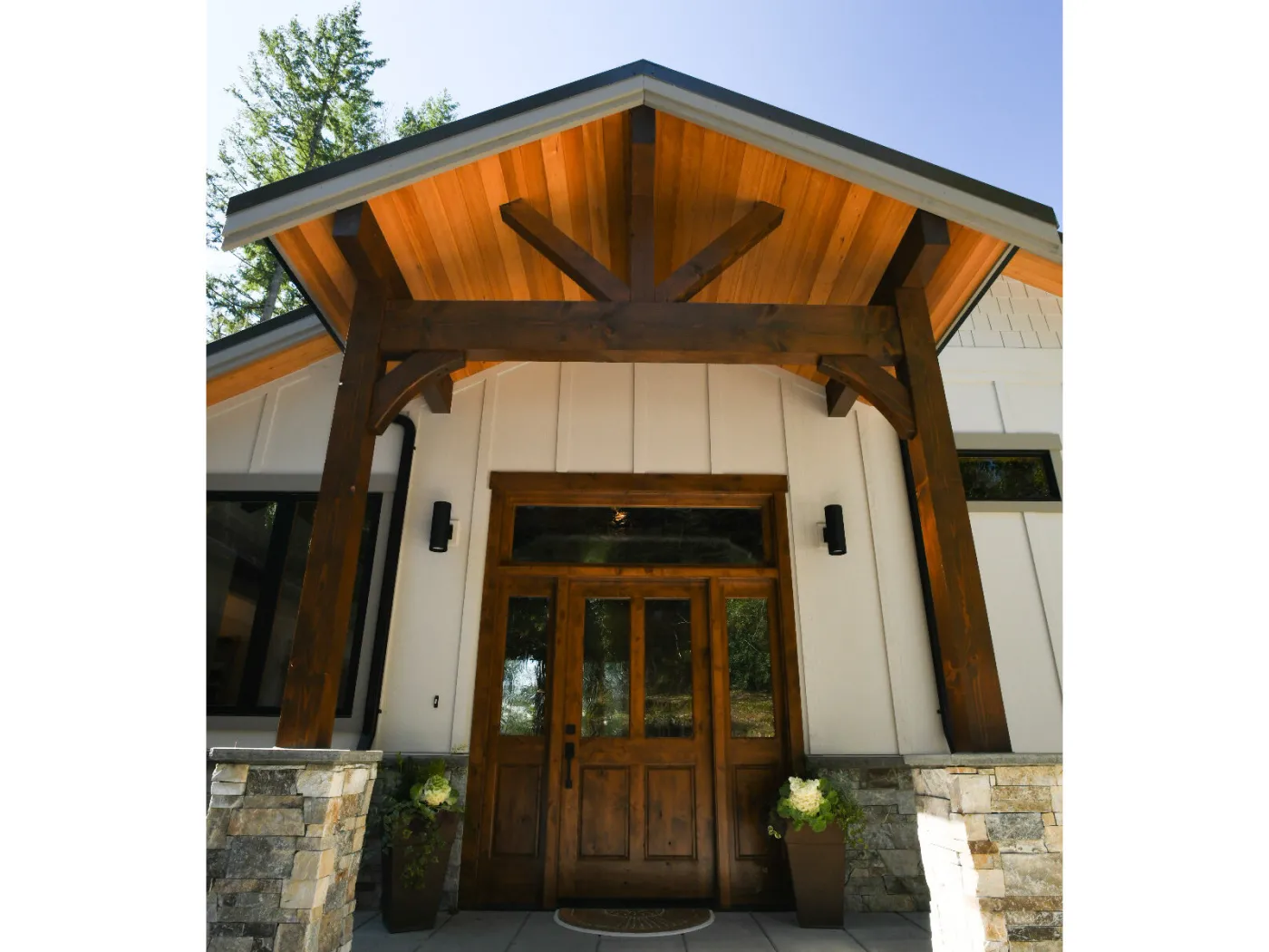 Issaquah entry: timber gable over the front door